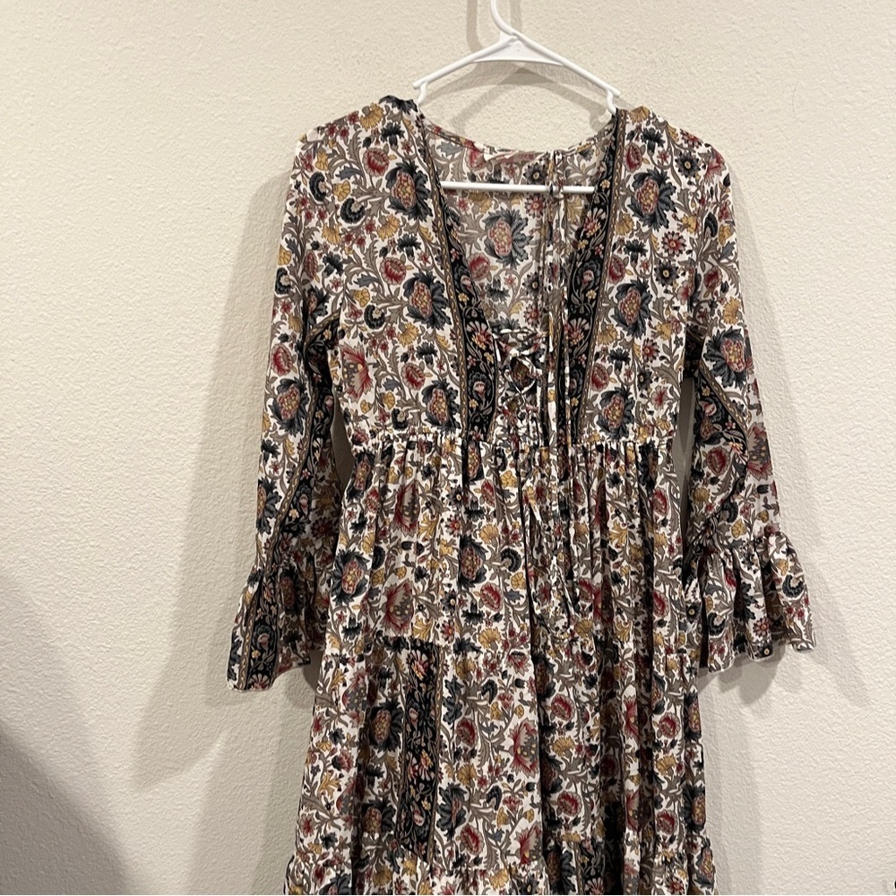 Chaudry bohemian print loose fit long sleeve maxi dress size medium